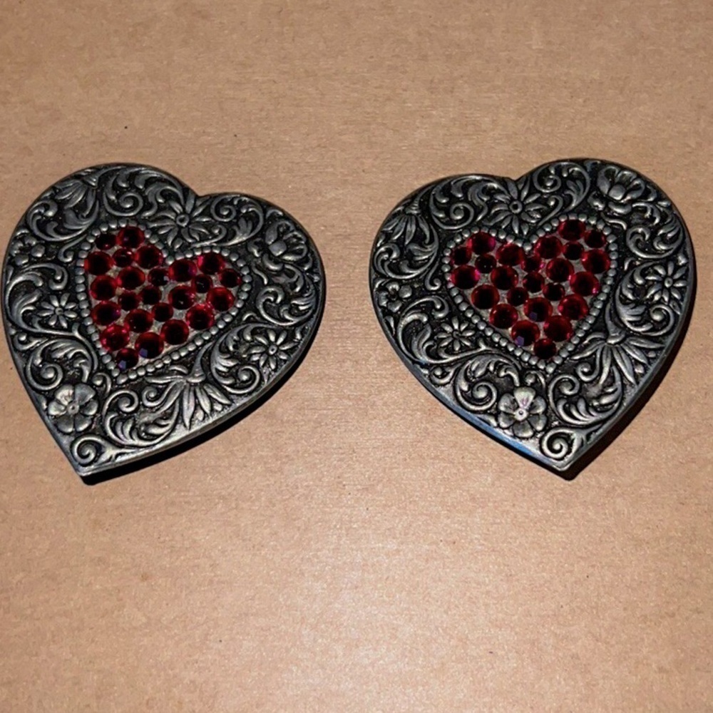 Red and Sliver Heart Earrings